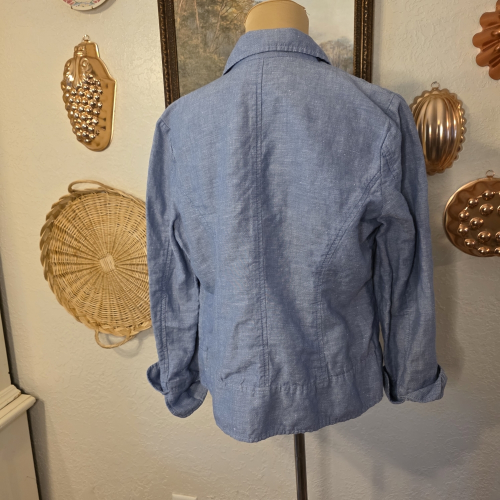 Pendleton Blue Cotton Chambray Blazer Striped Cuffs Old Money Americana - Picture 4 of 11